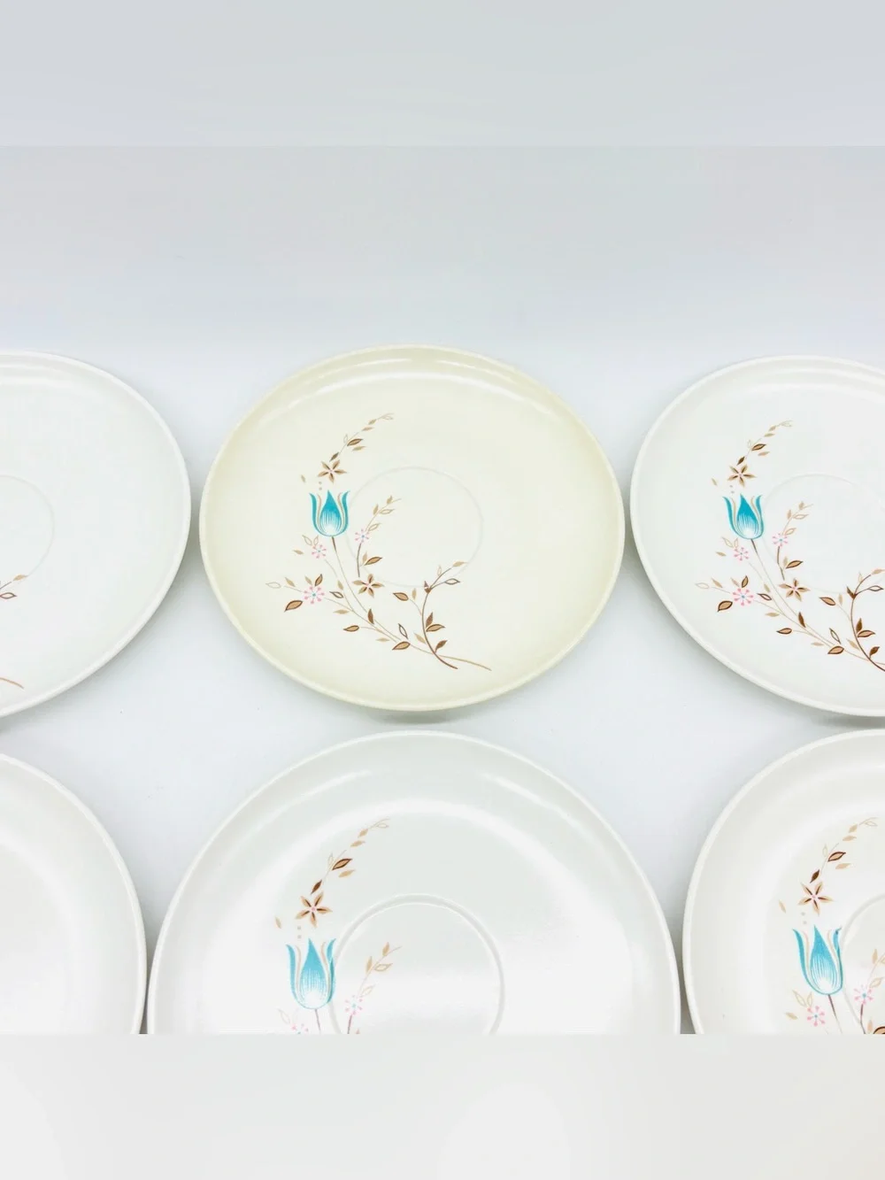 Vintage Lenox Ware Aqua Melamine Tea Cup Saucer Set 8 Floral Mid Century MCM USA